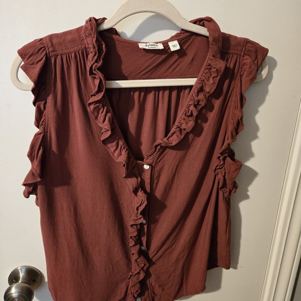 Dylan Women's Ruffled Rust Colored Blouse - Picture 2 of 5